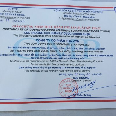 Công ty cổ phần THA VON sản xuất nước hoa , mỹ phẩm theo tiêu chuẩn CGMP-ASEAN
