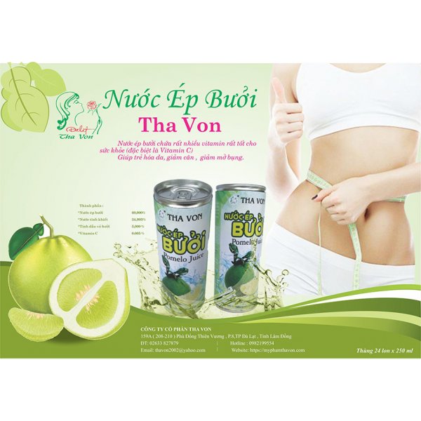 Nước Ép Bưởi Tha Von 24 lon x 250 ml Giúp trẻ hóa da, giảm cân ,  giảm mở bụng  