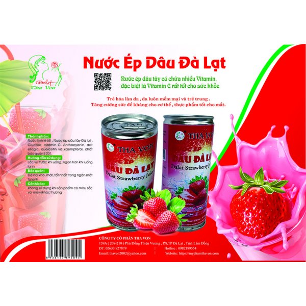Nước Ép Dâu Tây Đà Lạt Tha Von thùng 24 lon x 250 ml 